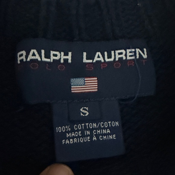 Ralph Lauren Navy Crewneck Sweater with Red, Cream & Blue Flag Motif NWOT - Picture 2 of 2